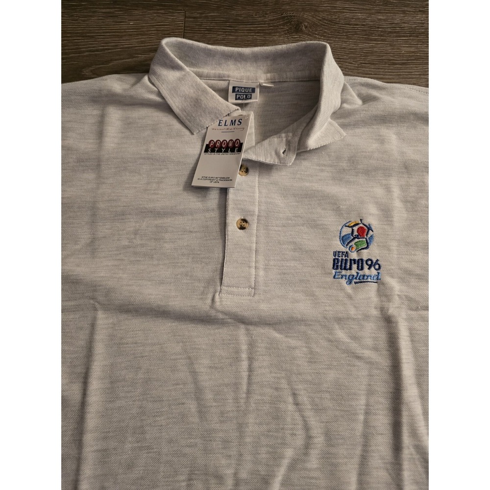 RARE!!!  NWT UEFA Euro 1996 Vintage S/S Polo Shirt Size XL Grey Gray Mens Soccer - Picture 2 of 5